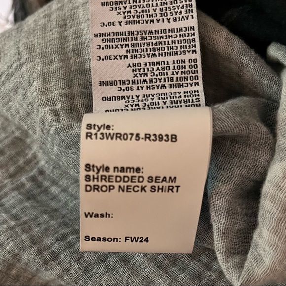 R13 Shredded Seam Drop Neck Shirt Bleached Floral - Picture 9 of 11